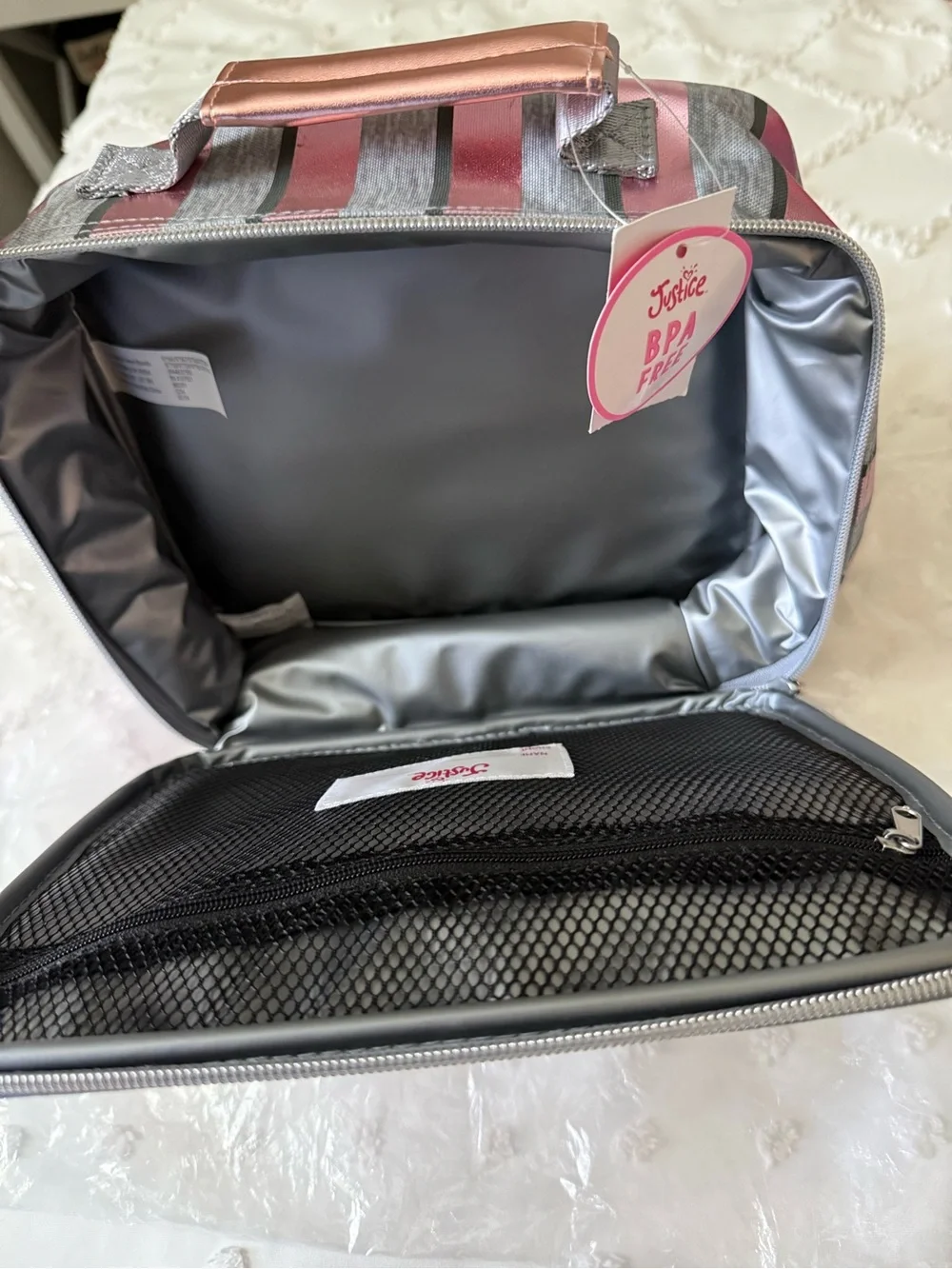 Justice Lunch Box with Pink Metallic Polka Dots